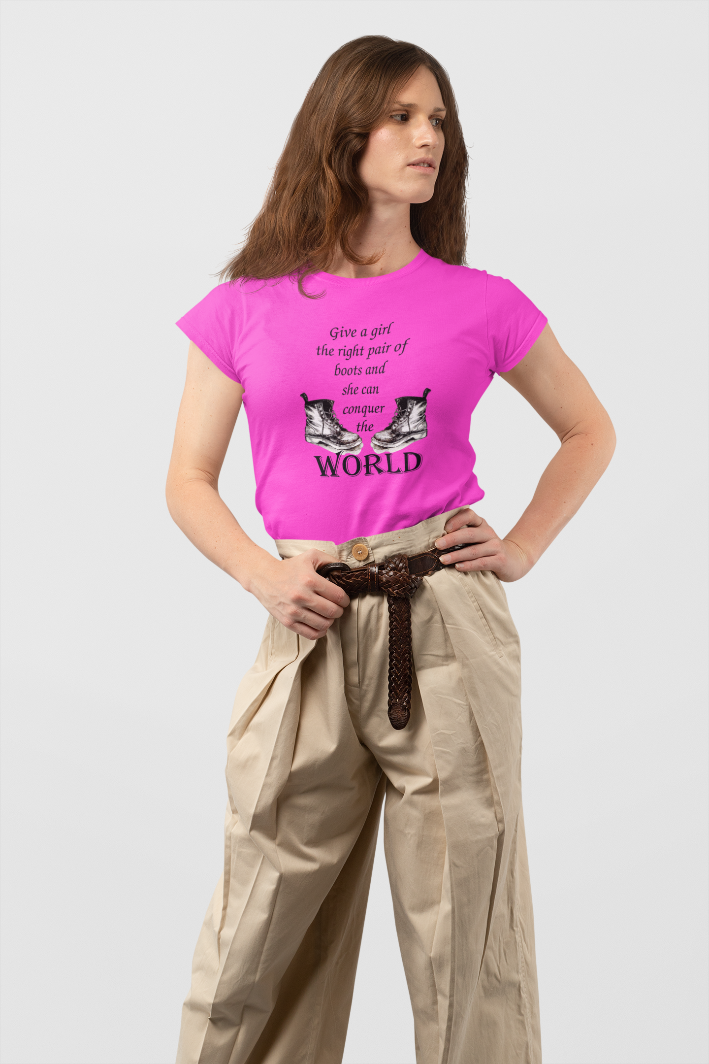Dr Marten's Inspired pink 'Conquer the World' T-Shirt